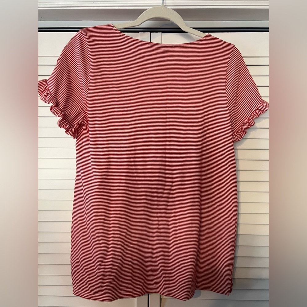 LOFT Striped Ruffle Tee - Picture 2 of 4